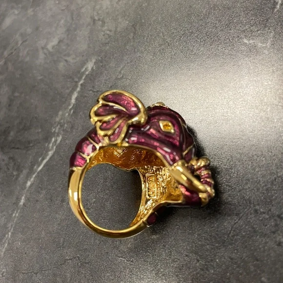 Purple Kenneth Jay Lane Enamel Good Luck Elephant Ring - Picture 4 of 4